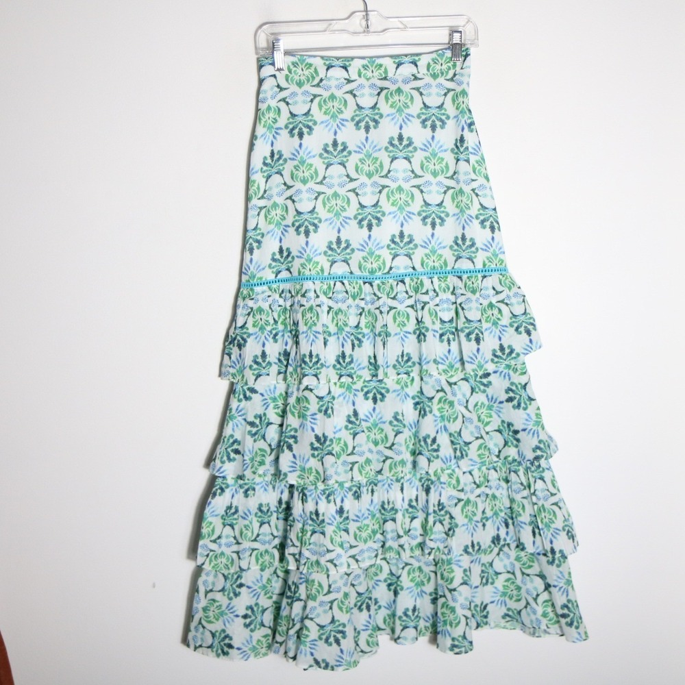 Ro's Garden Honduras Tiered Maxi Skirt Set Hidalgo Strapless Ruffled Top XS Boho